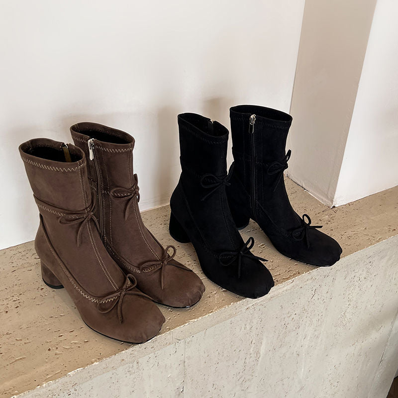 Karin Luna In Stock Spot Goods Hot-Selling Sweet Standard Bow Round-Toe Slim Short Boots