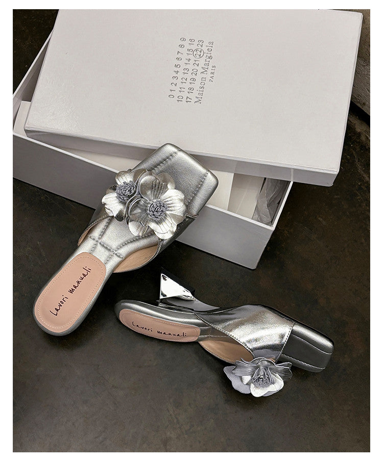 Karin Luna In Stock Spot Goods Camellia Classic style retro square toe shaped heel slippers