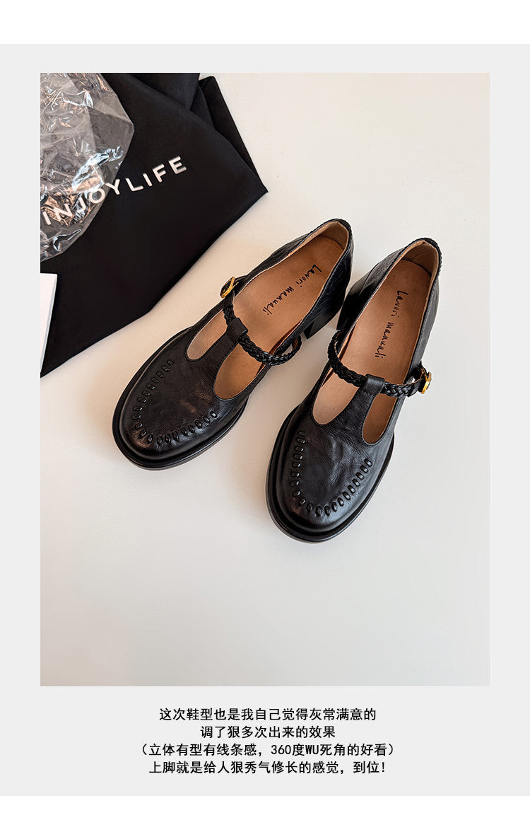 Karin Luna In Stock Spot Goods Vintage Braided Twist High Heels T Round Toe Thick Sole Single Shoes