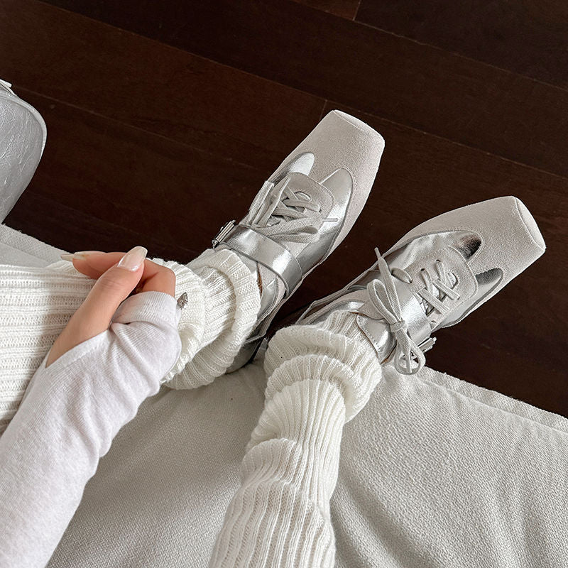 Karin Luna In Stock Spot Goods  Designed retro square-toe ballet shoes with laces