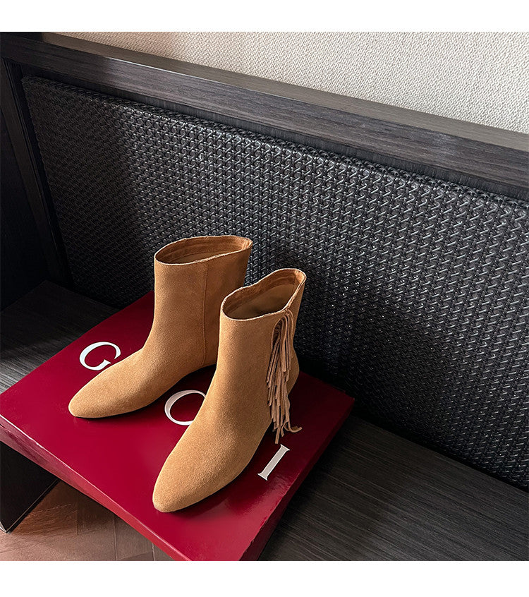 Karin Luna In Stock Spot Goods Tassel Square Toe Hidden Wedge Short Boots