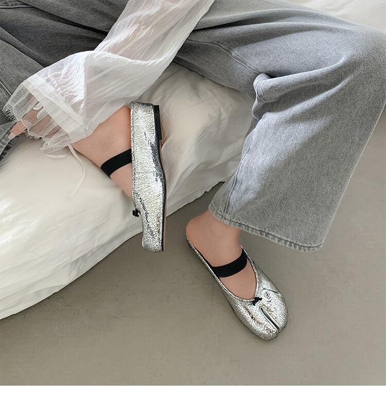 Karin Luna Classic Split-Toe Shoes  Explosive Pattern One-Strap Mary Jane Height-Increasing Full Leather Closed-Toe Slippers