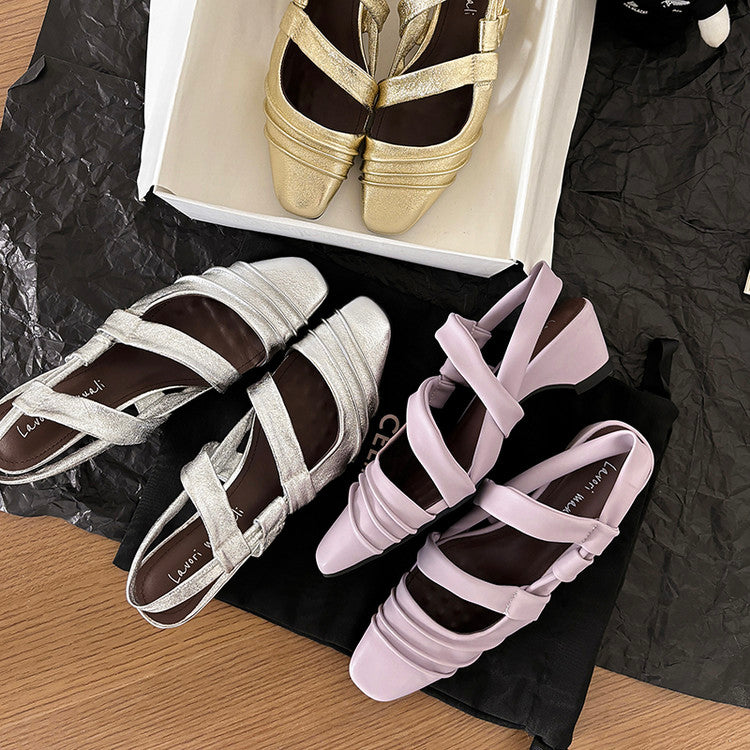 Karin Luna In Stock In Stock Minimalist Soft Upper Small Square Toe Chunky Heel Sandals