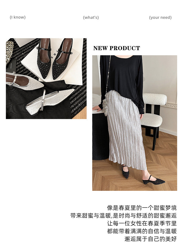Karin Luna In Stock Spot Goods  Breathable Mesh Fabric Embellished Hand Drill Pointed Toe Slippers