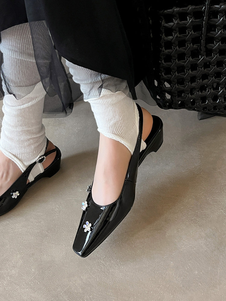 Karin Luna In Stock  Spot Goods  Rhinestone Small Square Toe Closed-Toe Sandals