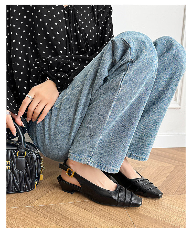 Karin Luna French Retro Square Toe Wrinkled Closed-Toe Sandals