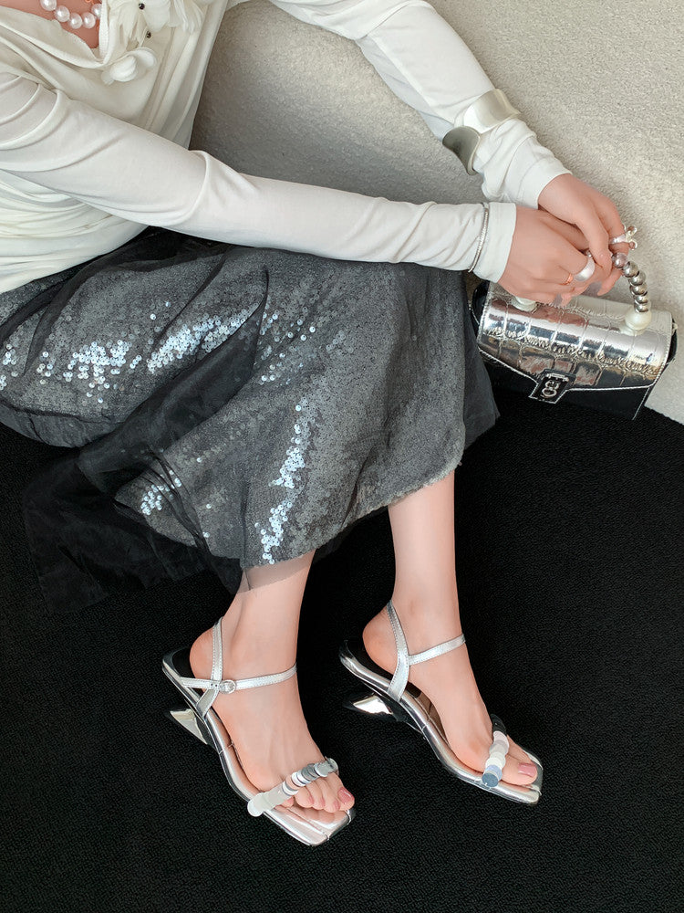 Karin Luna In Stock Spot Goods   Sequin One-Strap Irregular Heel Sofa Insole Sandals