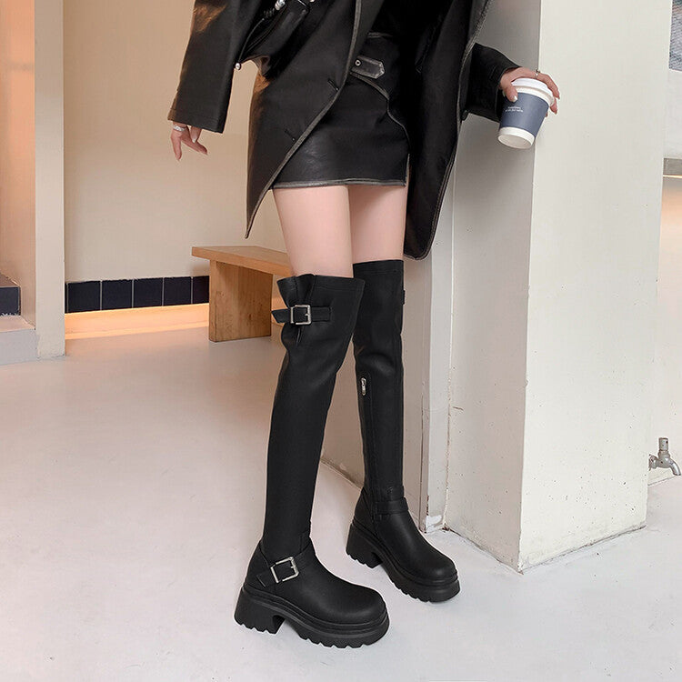 Karin Luna In Stock   Thick Sole Round Toe Basic Versatile Casual Long Boots