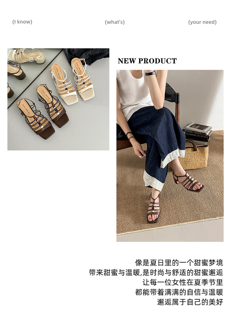 Karin Luna Bohemian Vacation Style~Square Toe Open Toe Sandals