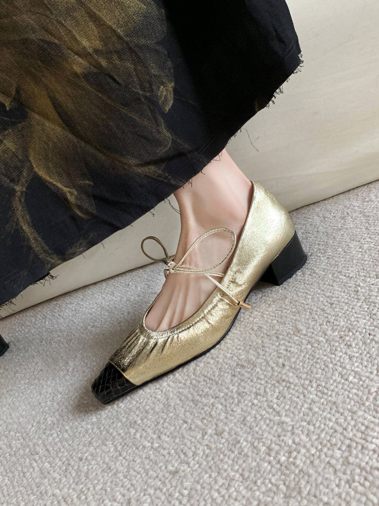Karin Luna In Stock Spot Goods  Retro Sweet Bowknot Granny Wrinkled Single Shoes