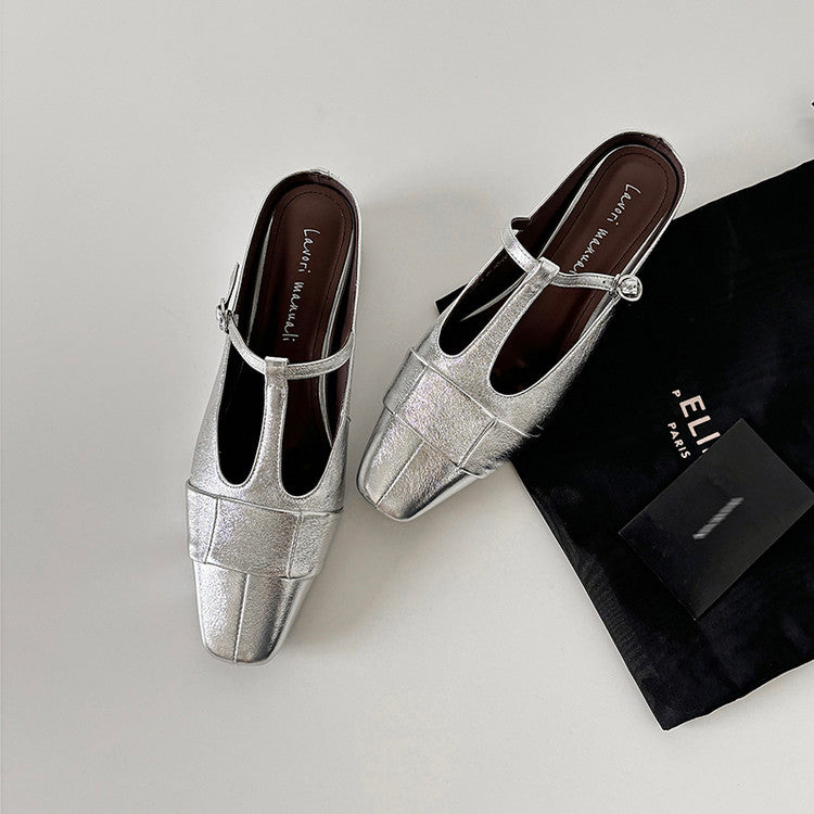 Karin Luna In Stock Spot Goods  t Square-Toed Full Leather Basic Slippers