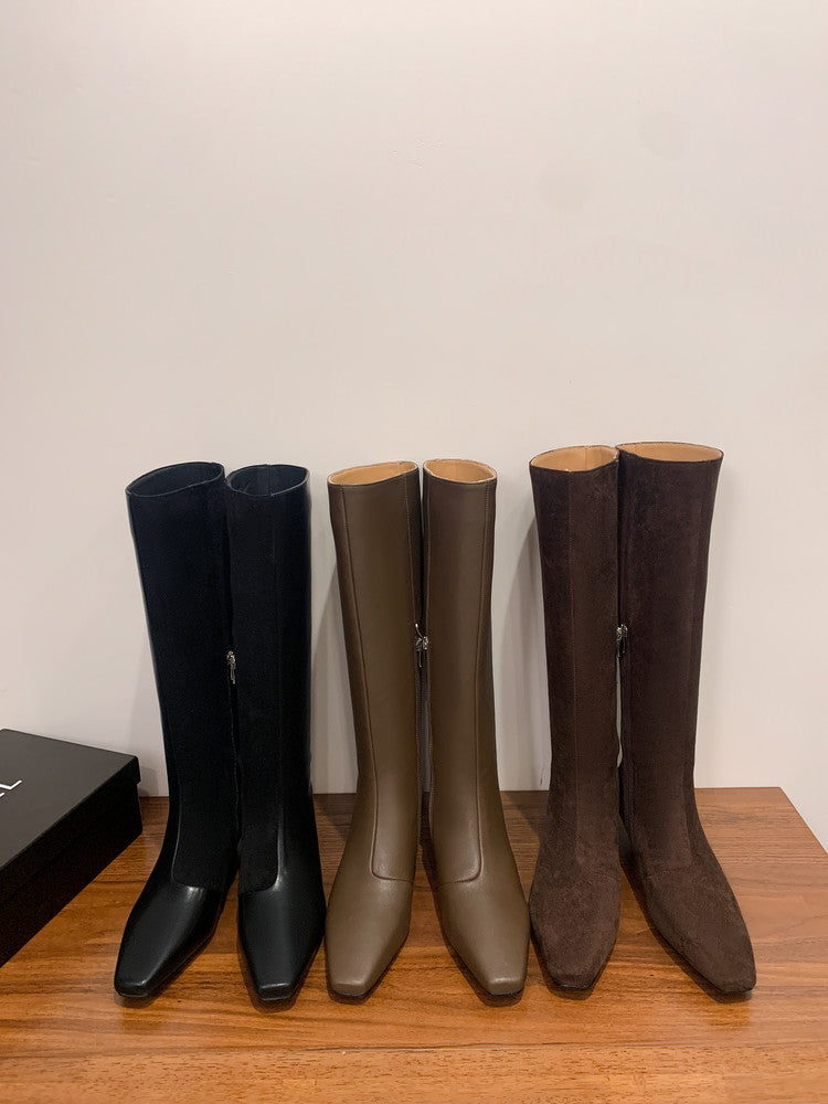Karin Luna In Stock Spot Goods   Small Square Toe Thin Heel Elegant Slimming Long Boots