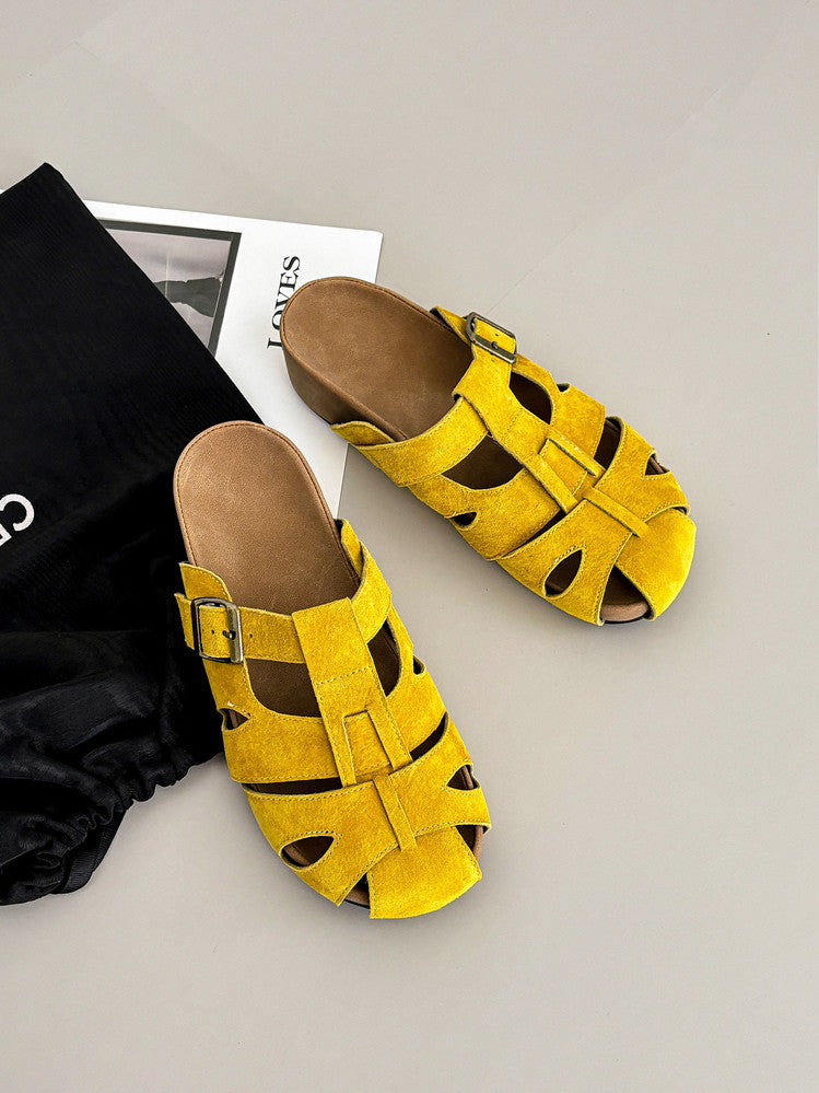 Karin Luna Full Layer Inside and Out~Basic Versatile Perforated Round Toe Birkenstock Slippers