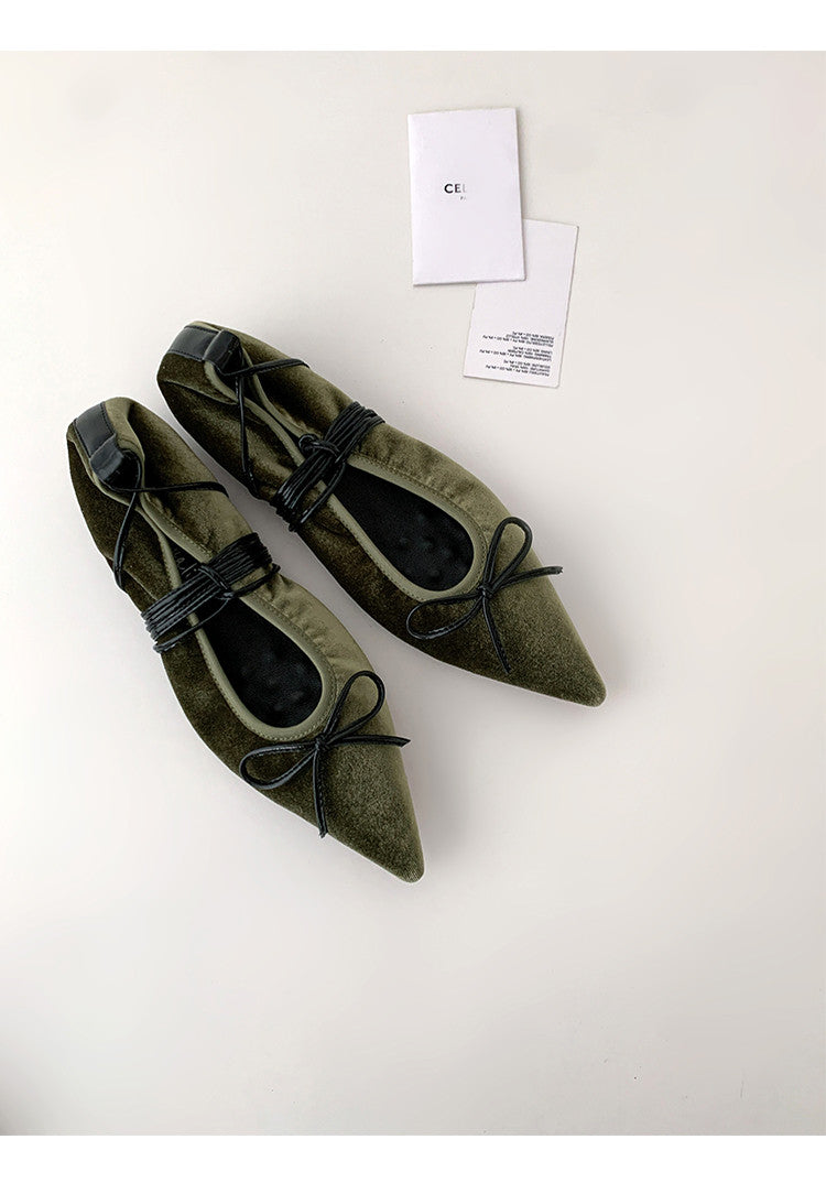 Karin Luna In Stock In Stock Retro Velvet Pointed Toe Bowknot Single Shoes