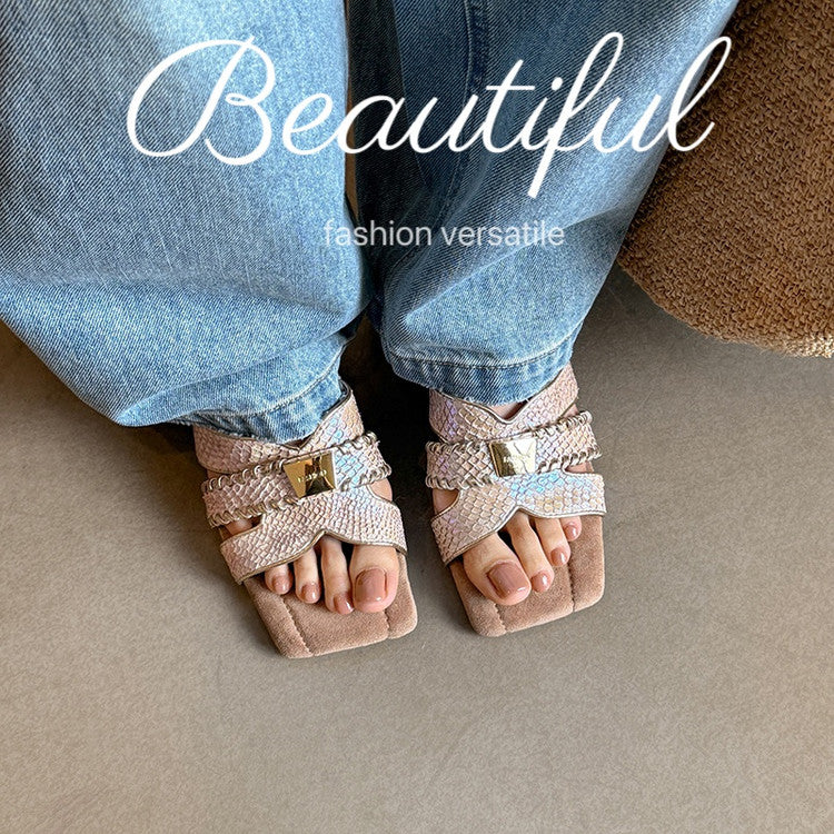 Karin Luna Fish Skin Series~ Hot-selling Square-Toe Slippers with Built-in Traffic