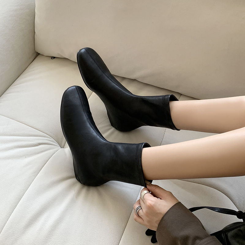 Karin Luna In Stock Spot Goods Round Toe Basic Stretch Slim Short Boots