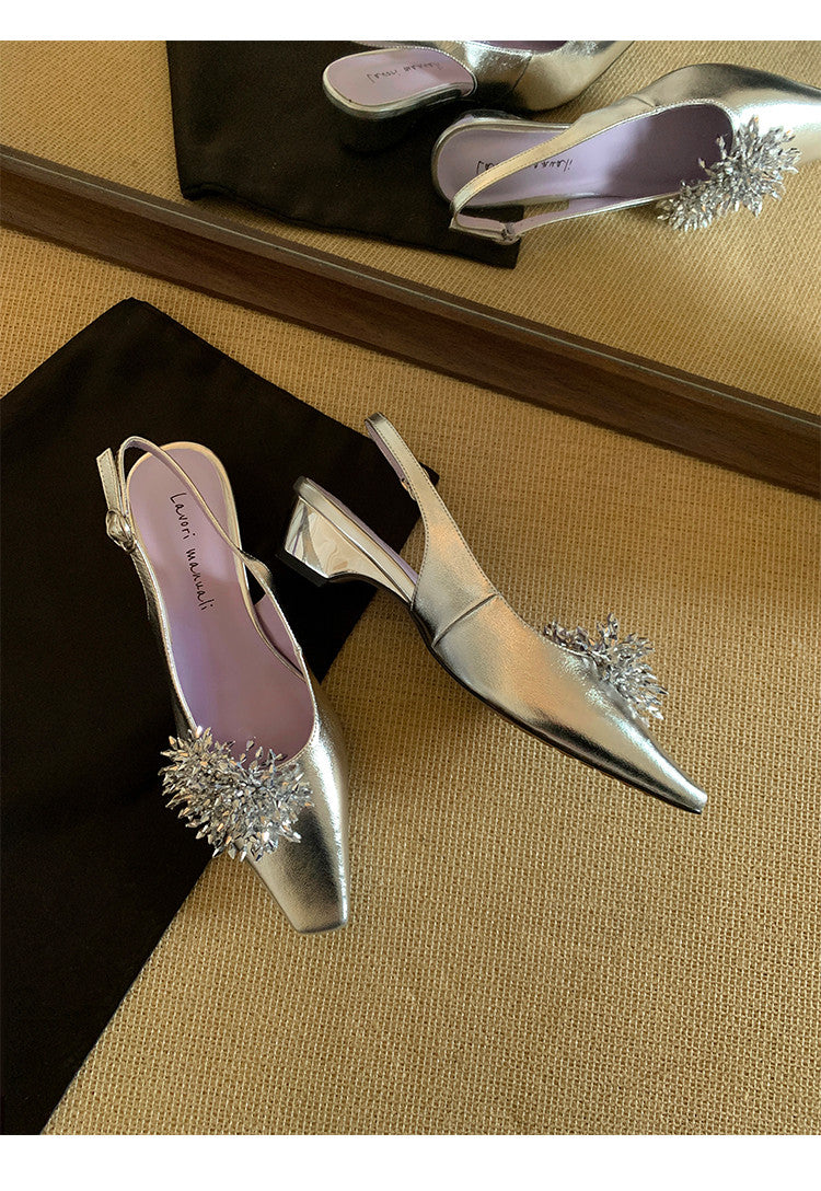 Karin Luna Brilliant Fireworks~Elegant Square-Toed Closed-Toe Chunky Heel Sandals