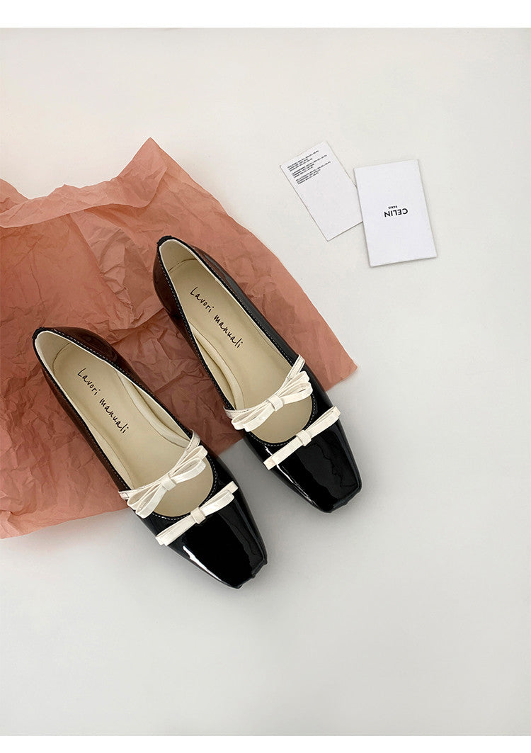 Karin Luna In Stock Spot Goods  Hot-Selling Element Bowknot Square-Toe Color-Block Height-Increasing Flats