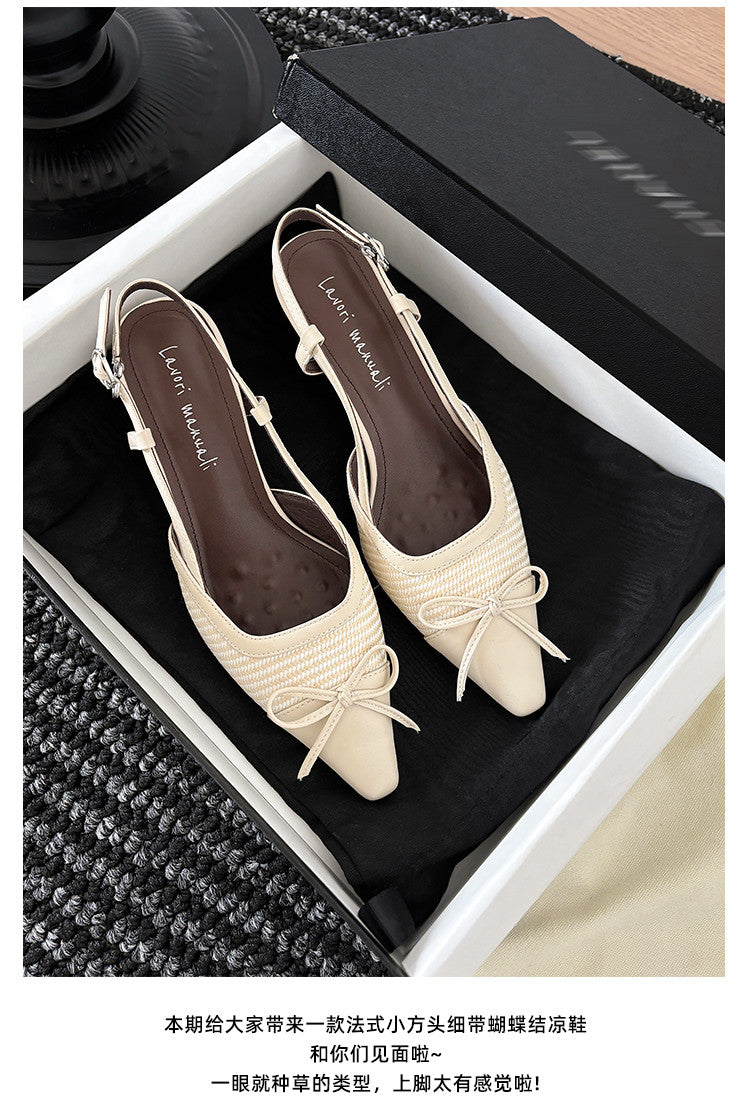 Karin Luna In Stock Spot Goods Braided Style Elegant Thin Heel Pointed Toe Closed-Toe Sandals