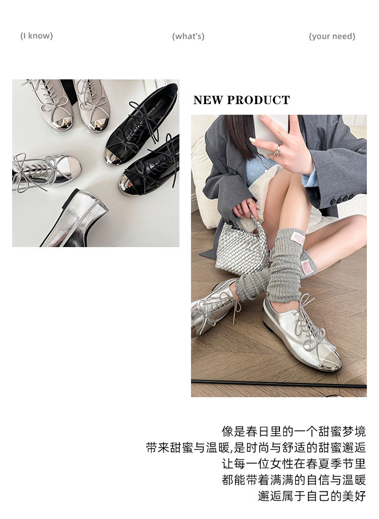 Karin Luna In Stock Spot Goods  Casual Lace-Up Metal Toe Bow Deep Mouth Single Shoes