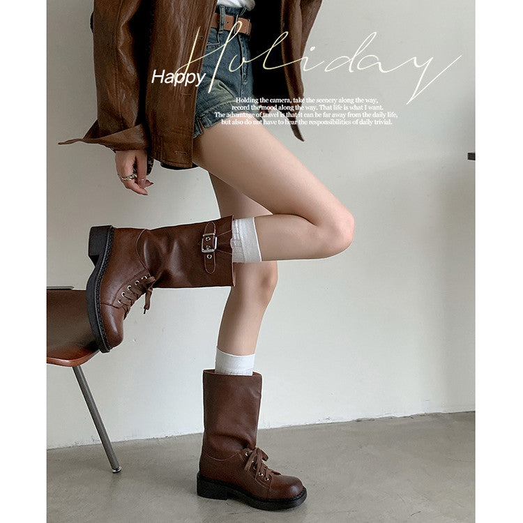 Karin Luna Bestseller Large Tube Thick Sole Martin Boots with Belt Buckle