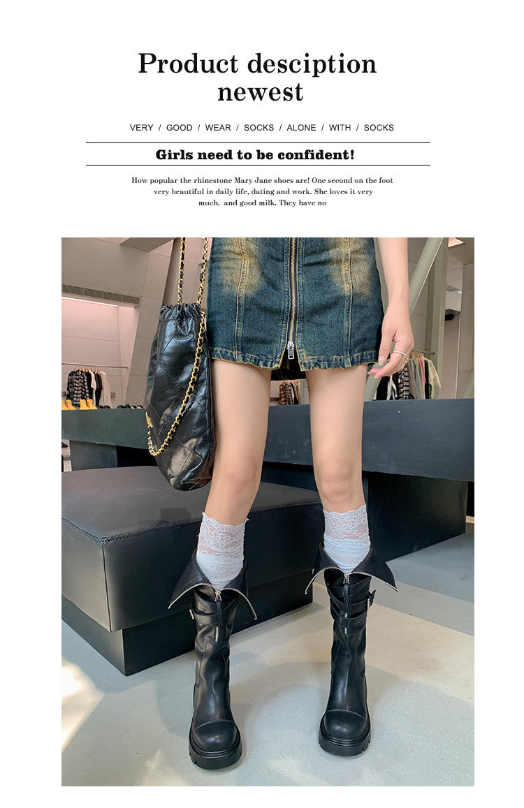 Karin Luna In Stock In-stock Foldable Niche Thick-soled Knight Boots