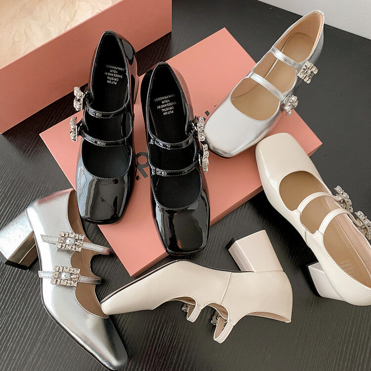 Karin Luna In Stock In stock   The heroine Ao~Square Toe High Heel One Strap Popular Rhinestone Mary Jane Shoes