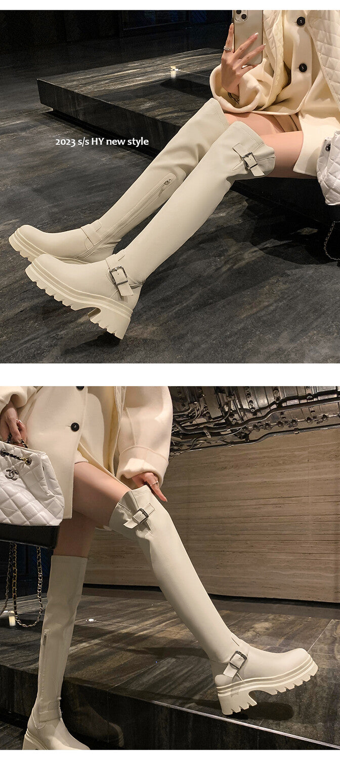 Karin Luna In Stock   Thick Sole Round Toe Basic Versatile Casual Long Boots