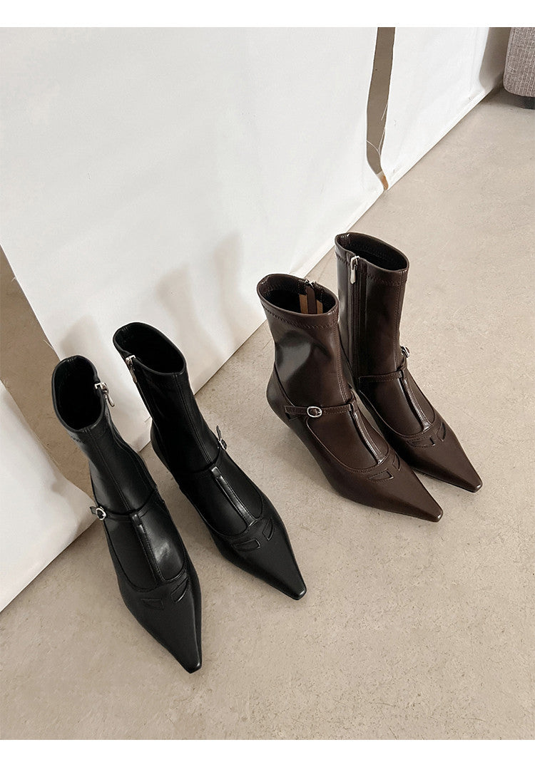 Karin Luna In Stock Spot Goods Elegant Stiletto Pointed Toe Side Zipper Short Boots