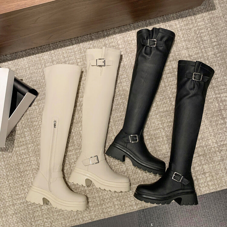 Karin Luna In Stock   Thick Sole Round Toe Basic Versatile Casual Long Boots