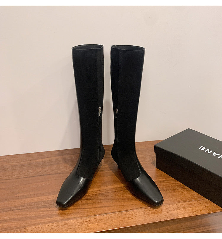 Karin Luna In Stock Spot Goods   Small Square Toe Thin Heel Elegant Slimming Long Boots