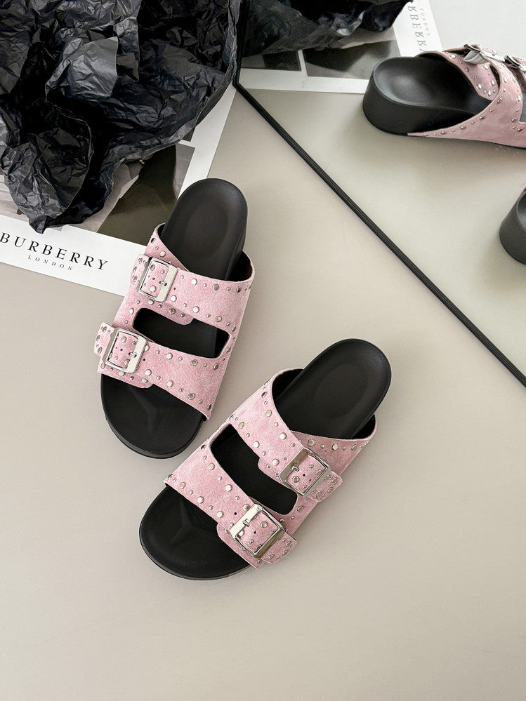 Karin Luna In Stock Spot Goods Casual Thick-Soled Belt Buckle Slippers