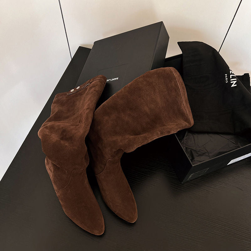 Karin Luna In Stock Spot Goods  Bestselling Suede Leather Sold Out Fast: Pile of Matte Inner Height-Increasing Western Boots
