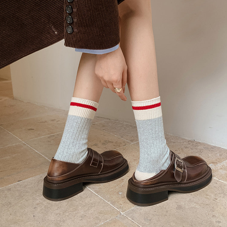 Karin Luna In Stock Spot Goods Metal Round Toe Cow Leather Thick Sole Flats