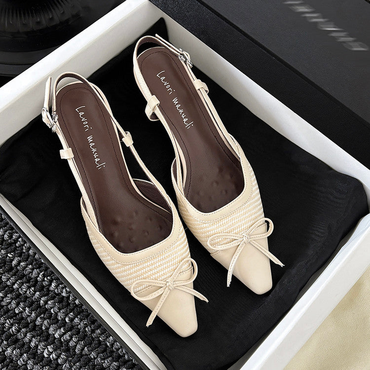 Karin Luna In Stock Spot Goods Braided Style Elegant Thin Heel Pointed Toe Closed-Toe Sandals