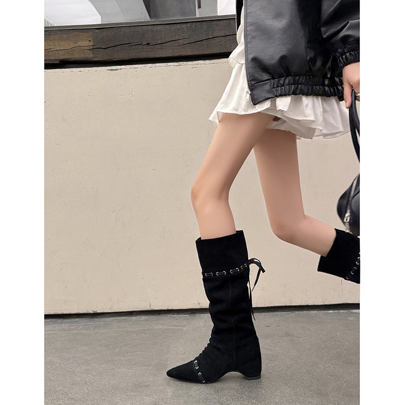 Karin Luna Elegant Style  Pointed Toe Pleated Hidden Wedge Western Boots