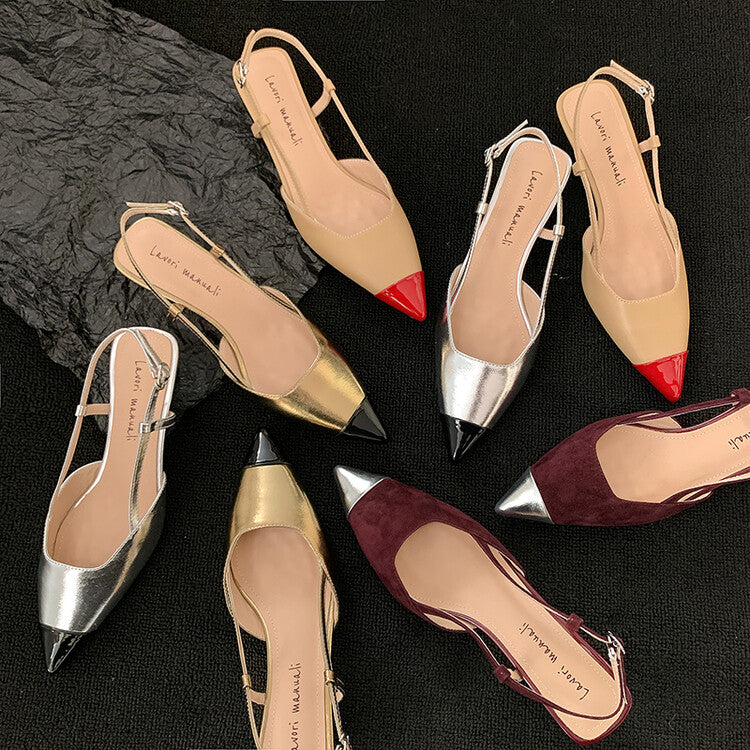 Karin Luna In Stock 24New Year's stock is now available Color Block Pointed Toe Full Leather Sandals