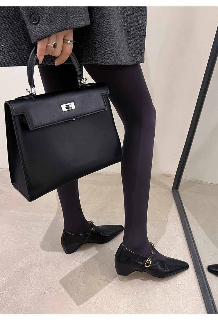 Karin Luna In Stock Spot Goods    Retro Classic Metal Camellia Irregular Heel Single Shoes