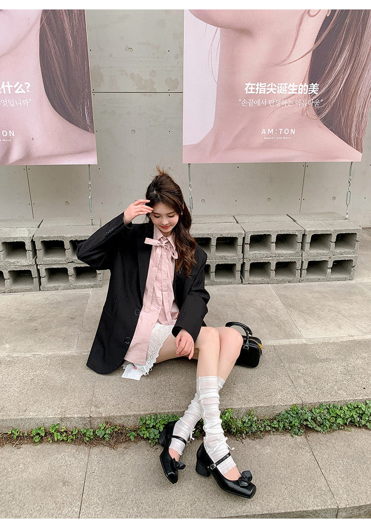 Karin Luna In Stock Spot Goods  Vintage Three-Dimensional Camellia Square-Toed Mary Jane Shoes