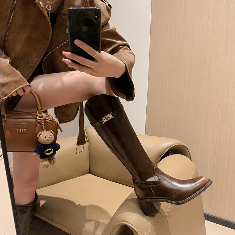 Karin Luna Hot-Selling Fasteners Sold as soon as listed Comes with data plan included Pointed Toe Chunky Heel Classic Full Cowhide Leather Riding Boots
