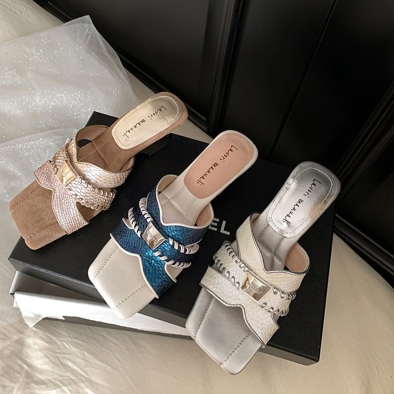 Karin Luna Fish Skin Series~ Hot-selling Square-Toe Slippers with Built-in Traffic