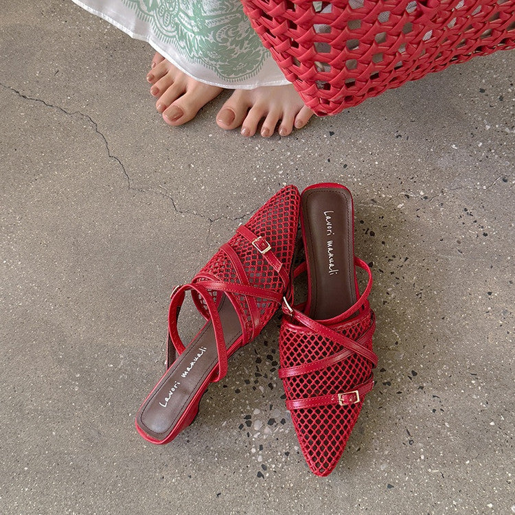 Karin Luna In Stock  Spot Goods  Mesh Series Elegant Closed-Toe Belt Buckle Slippers