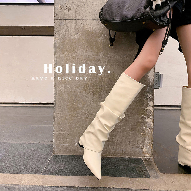 Karin Luna Elegant Style Pointed Toe Hidden Wedge Long Boots