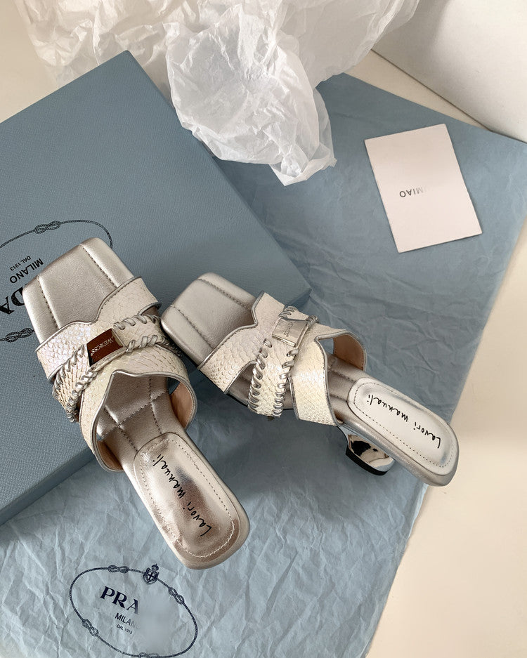 Karin Luna Fish Skin Series~ Hot-selling Square-Toe Slippers with Built-in Traffic