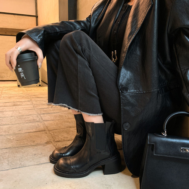 Karin Luna In Stock Spot Goods  Round Toe Stretch Round Toe Chelsea Short Boots