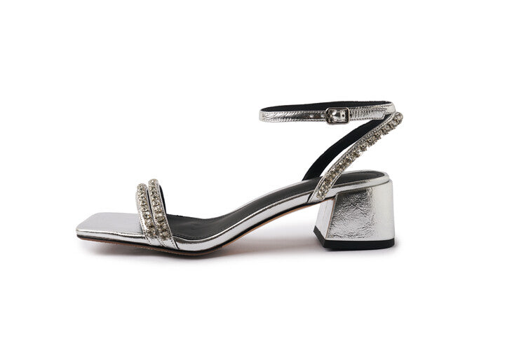 Karin Luna Classic Style   Rhinestone Strap Chunky Heel Open-Toe Sandals