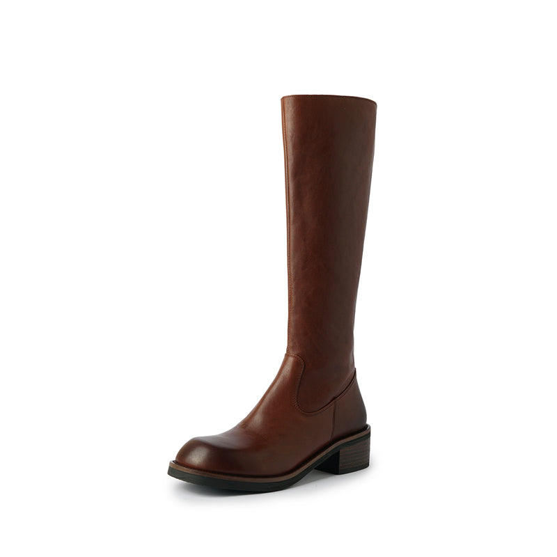 Karin Luna Basic Versatile Style Round Toe Chunky Heel Long Boots
