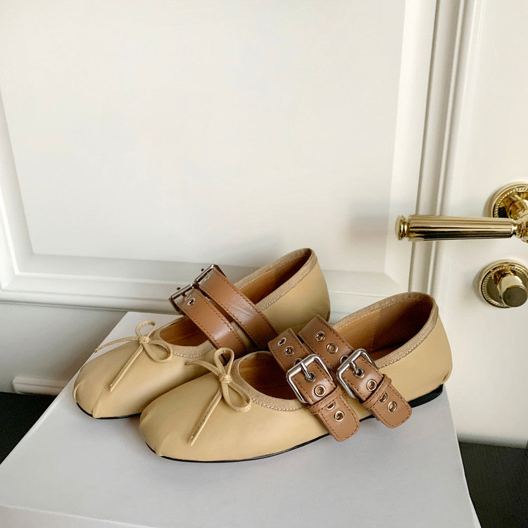 Karin Luna In Stock Spot Goods Minimalist Retro Round Toe Mary Jane Bowknot Height-Increasing Flats