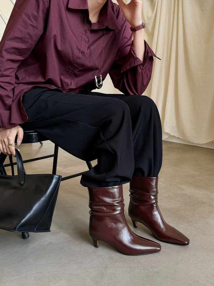 Karin Luna In Stock Spot Goods  Retro Wrinkled Small Square Toe Short Boots
