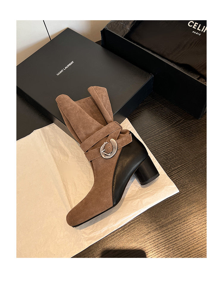 Karin Luna In Stock Spot Goods  Belt Buckle High Heel Large Tube Small Short Boots